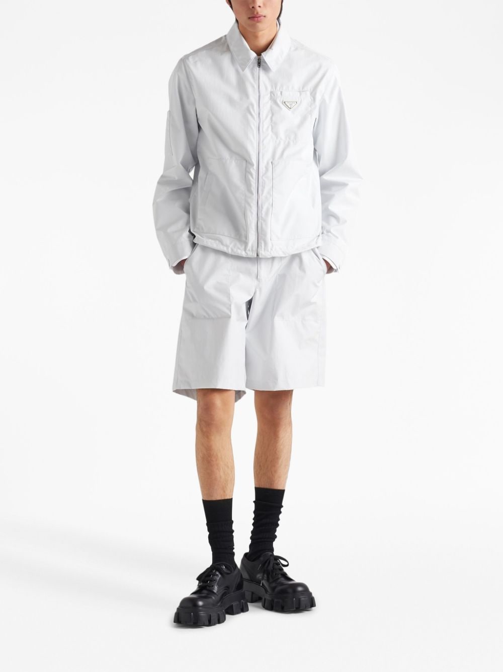 Shop Prada Re-nylon Bermuda Shorts In White