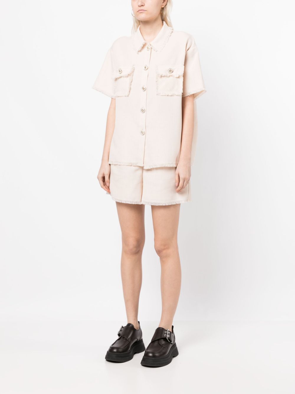 Shop B+ab Frayed-edge Short-sleeve Shirt In Rosa