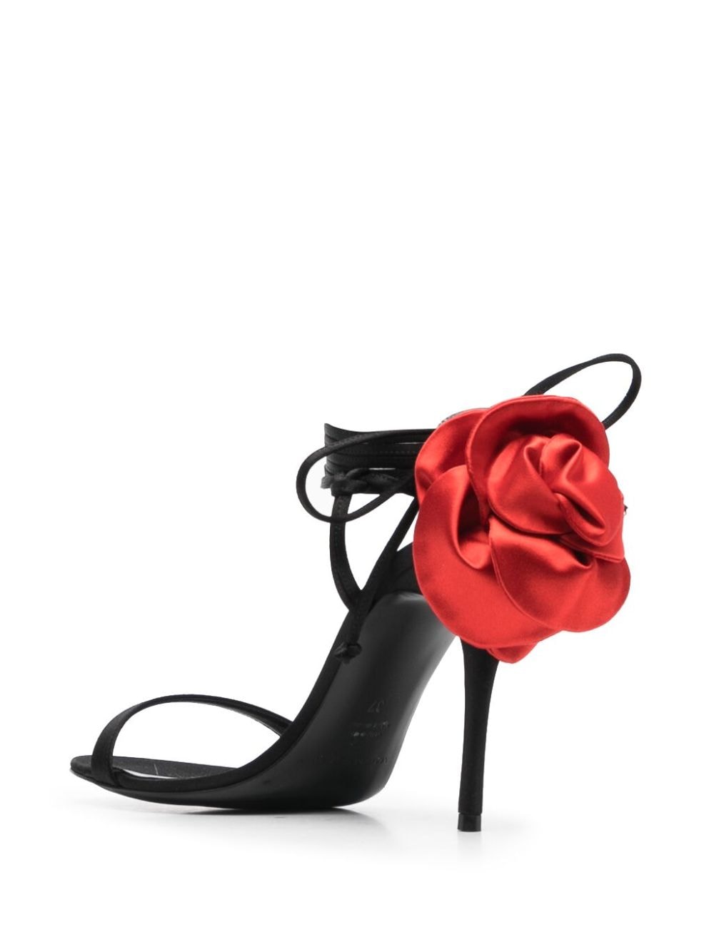 Shop Magda Butrym 105mm Rose-embellished Satin Sandals In Black