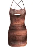 MISBHV letter-print ruched mini dress - Brown
