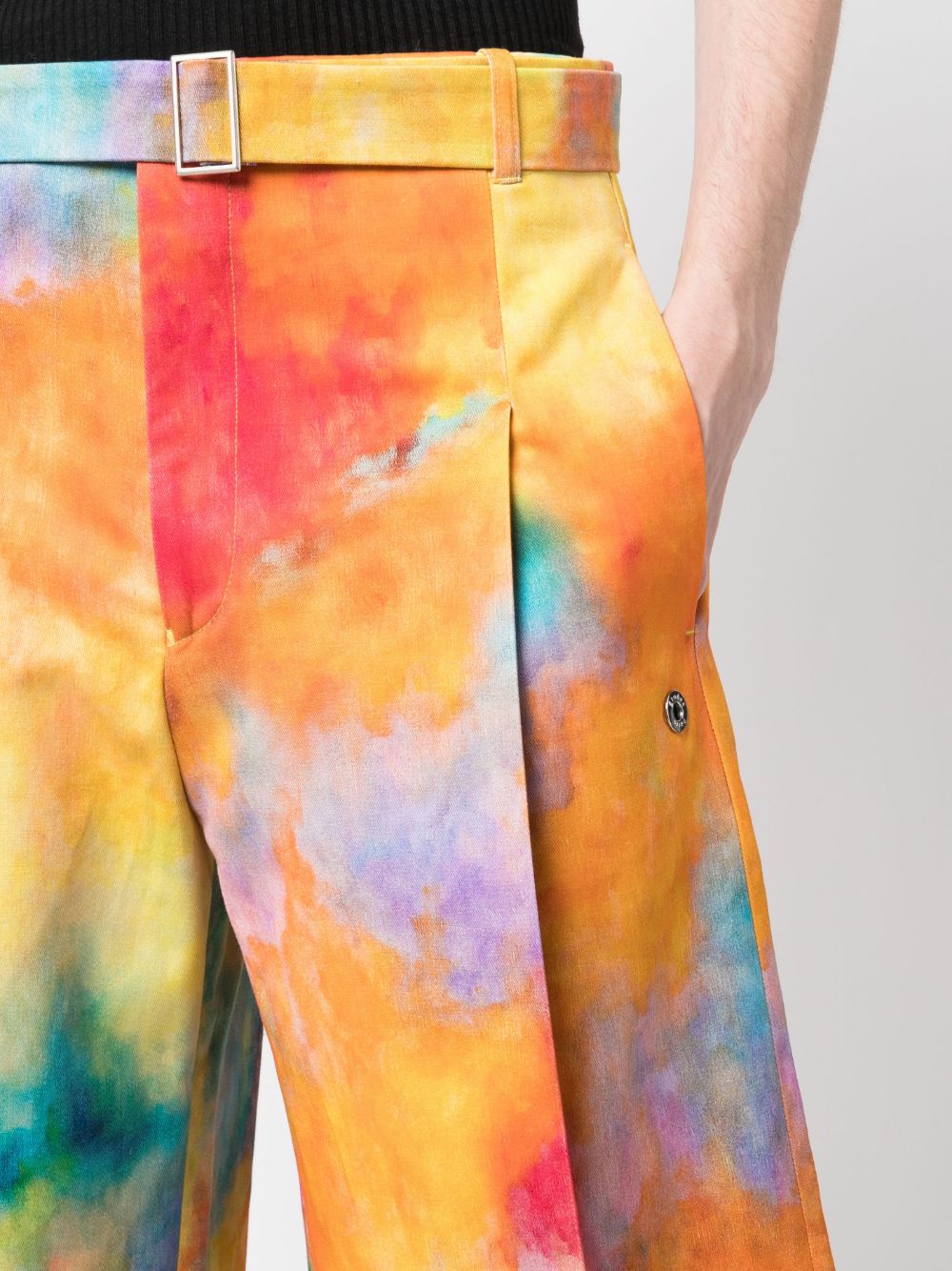 Shop Etudes Studio Tie-dye-print Pleated Wide-leg Shorts In Orange