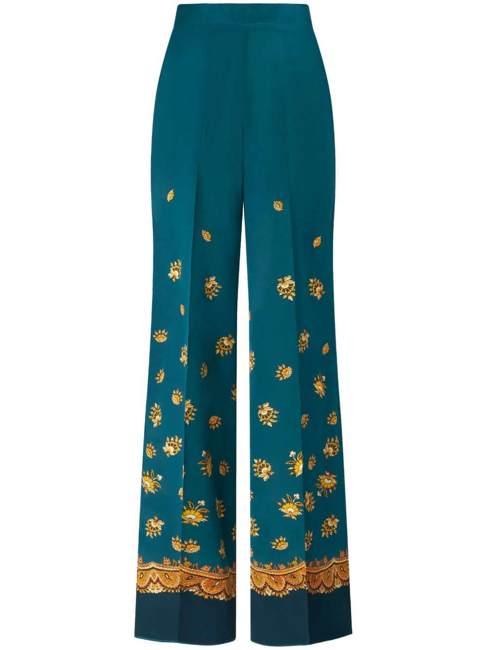 Etro Paisley-print Silk Crepe De Chine Straight-leg Trousers In Green