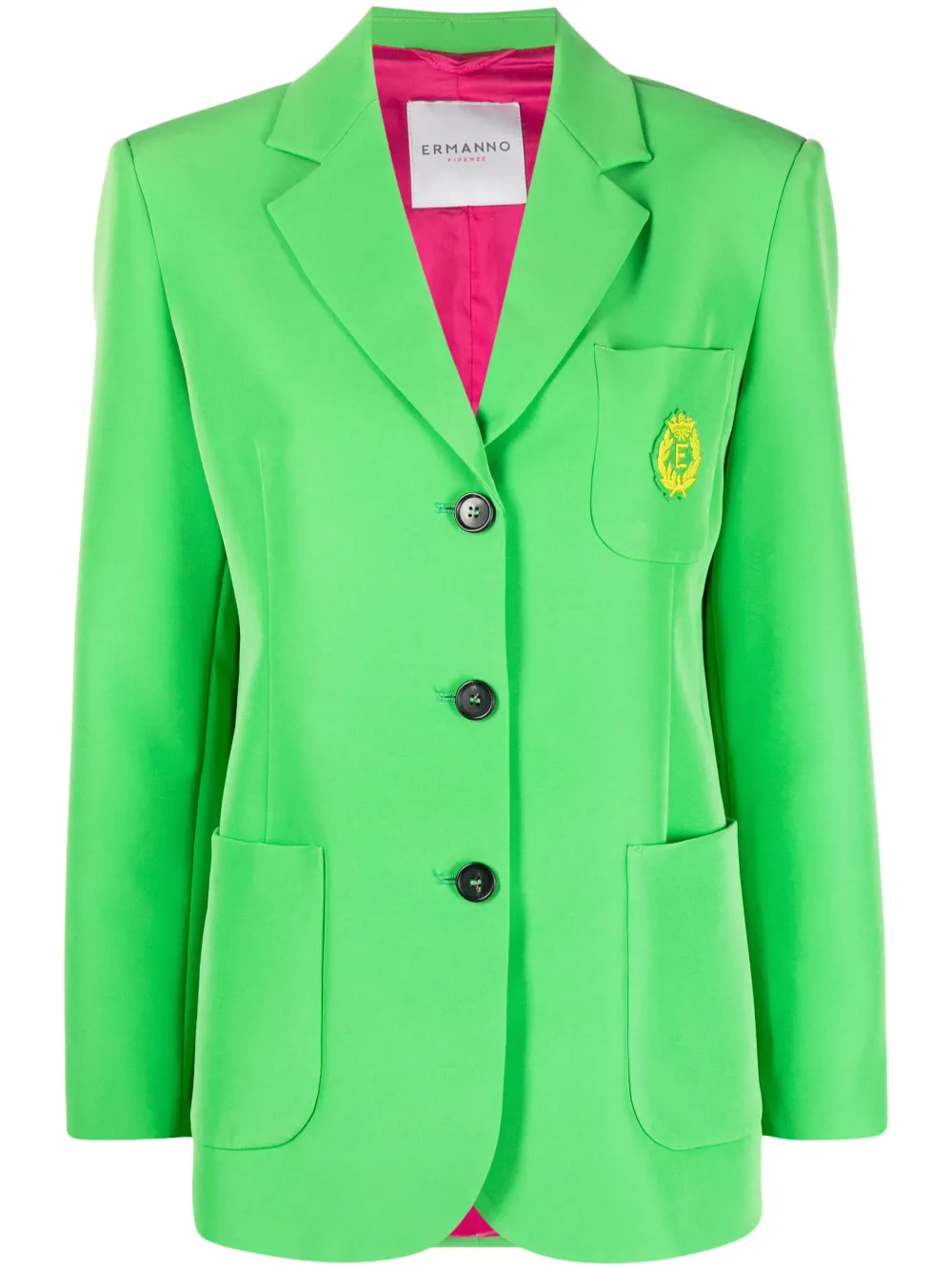 Ermanno Firenze Embroidered-logo Blazer In Verde Fava