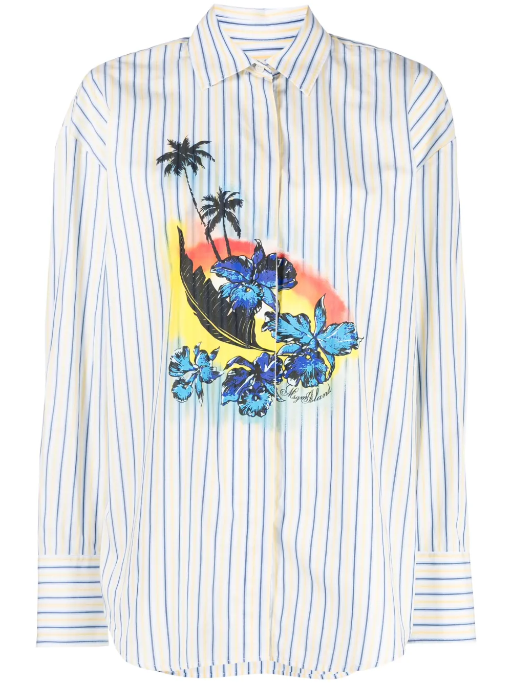 MSGM graphic-print striped cotton shirt - Blue