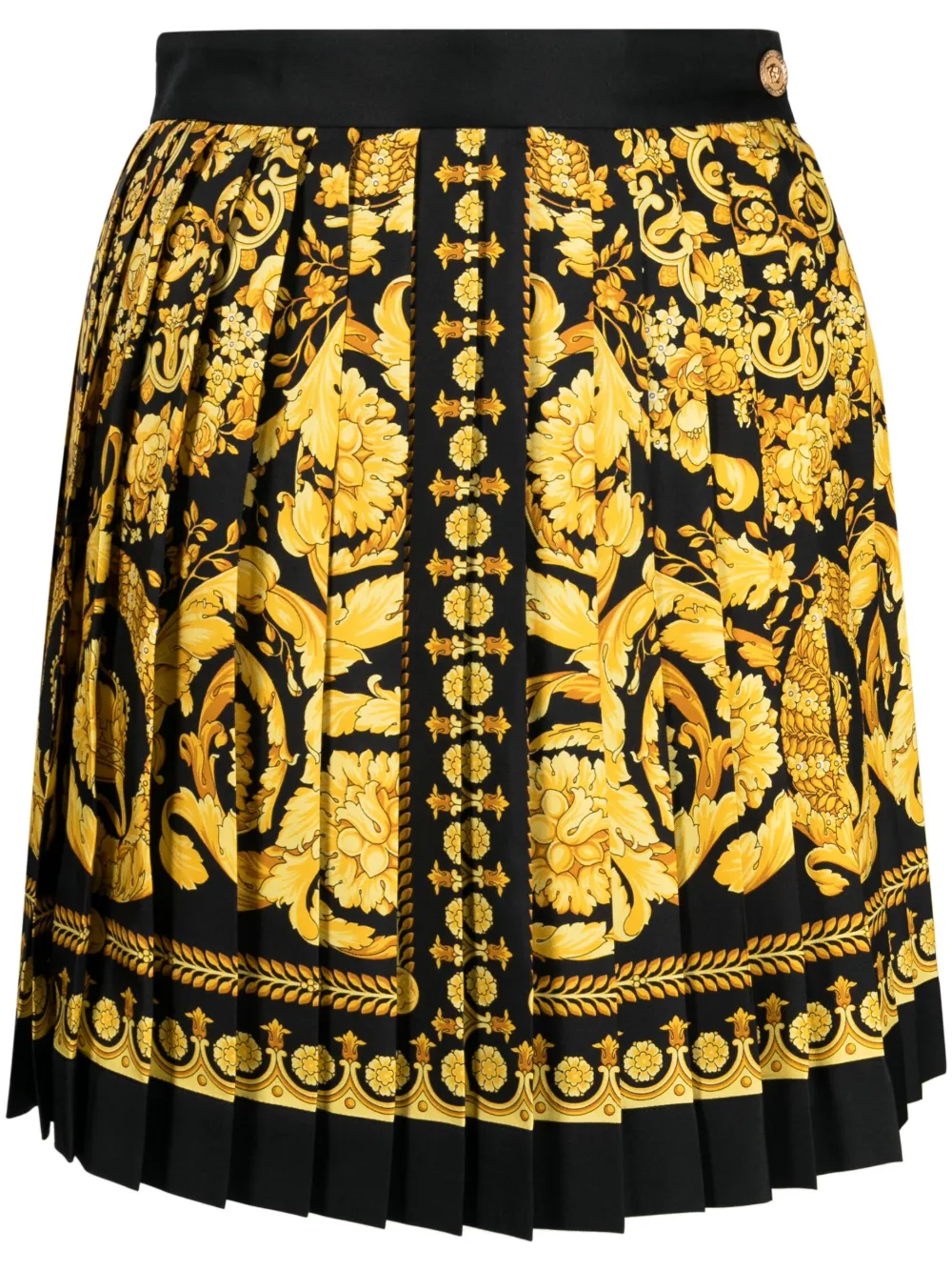 Shop Versace Barocco Pleated Silk Skirt In Black