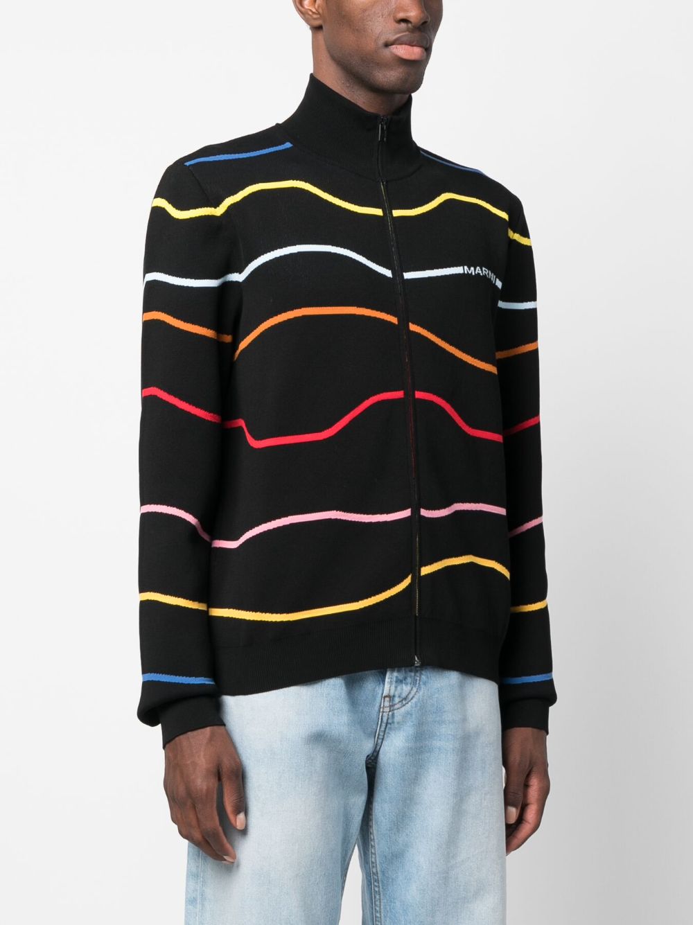 Shop Marni Stripe-pattern Cotton Cardigan In Schwarz