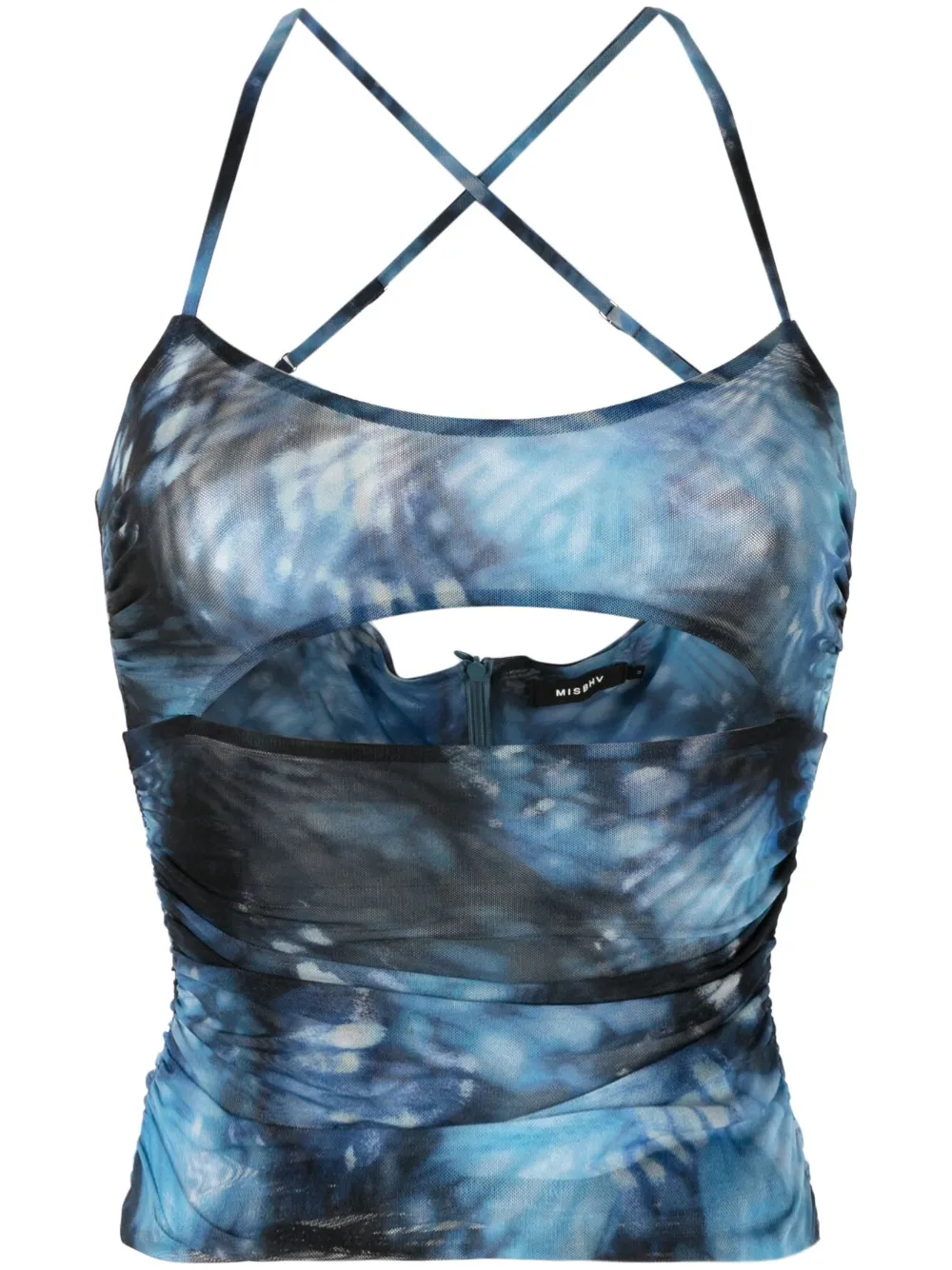 MISBHV butterfly-print cut-out top - Blue