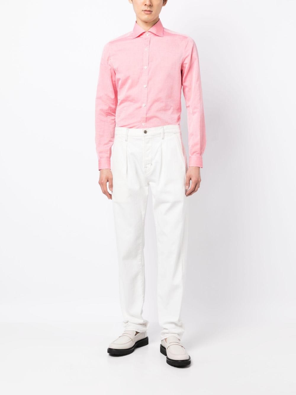 Shop Isaia Cotton-lined Spread-collar Shirt In Pink