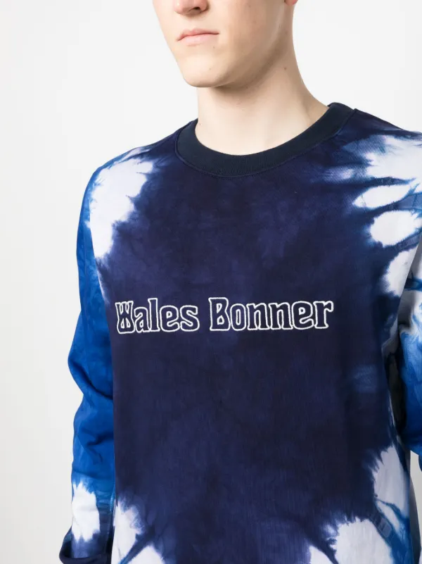 【送料&関税込】Wales Bonner Logo Embroidery Tie Dye Sweatsh Wales Bonner tie-dye logo-embroidered Sweatshirt | Blue