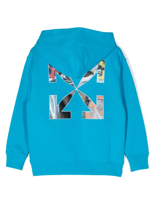 Off-White Kids logo-print Organic Cotton Hoodie Blue FARFETCH GE