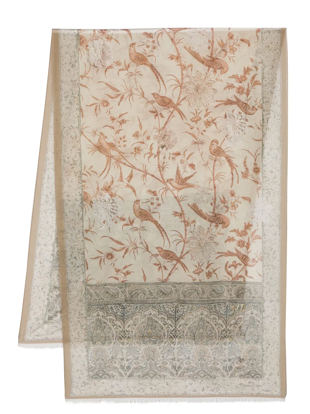 Pierre-Louis Mascia floral-print fringed-edge scarf - Brown
