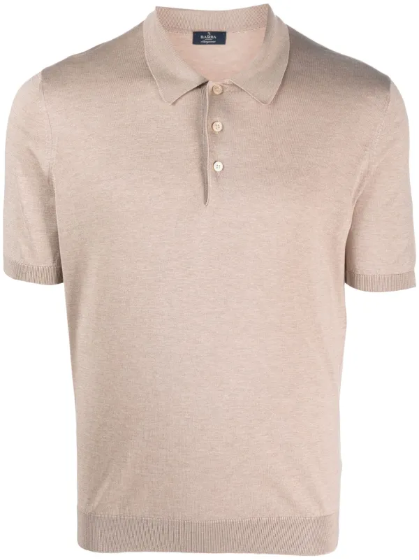 Barba Short-sleeve Silk Polo Shirt in Neutrals