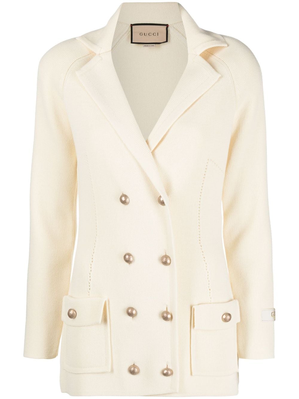 Gucci Double-breasted Knitted Jacket In Neutral