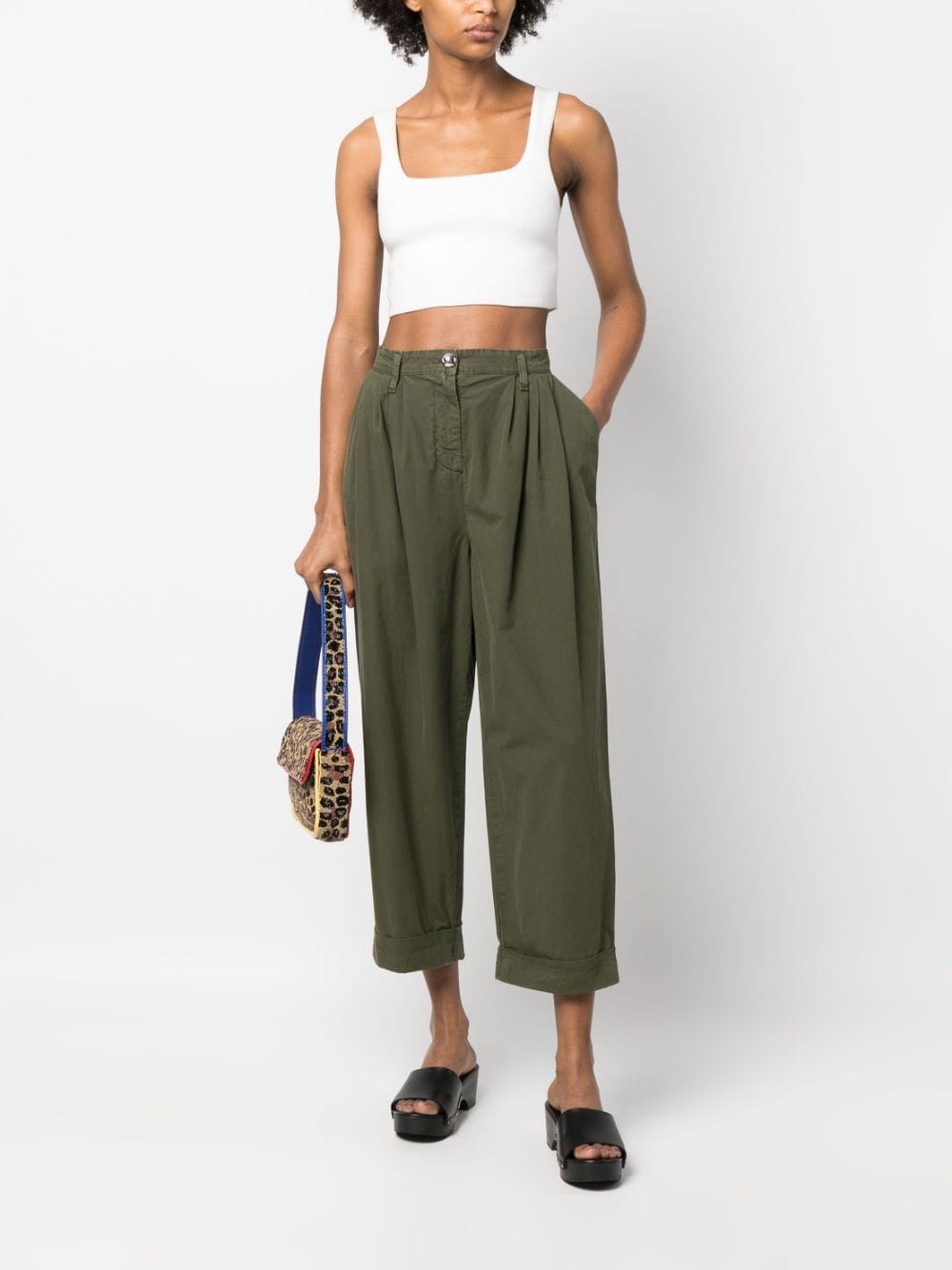 Shop Pinko Cropped Palazzo Trousers In Green