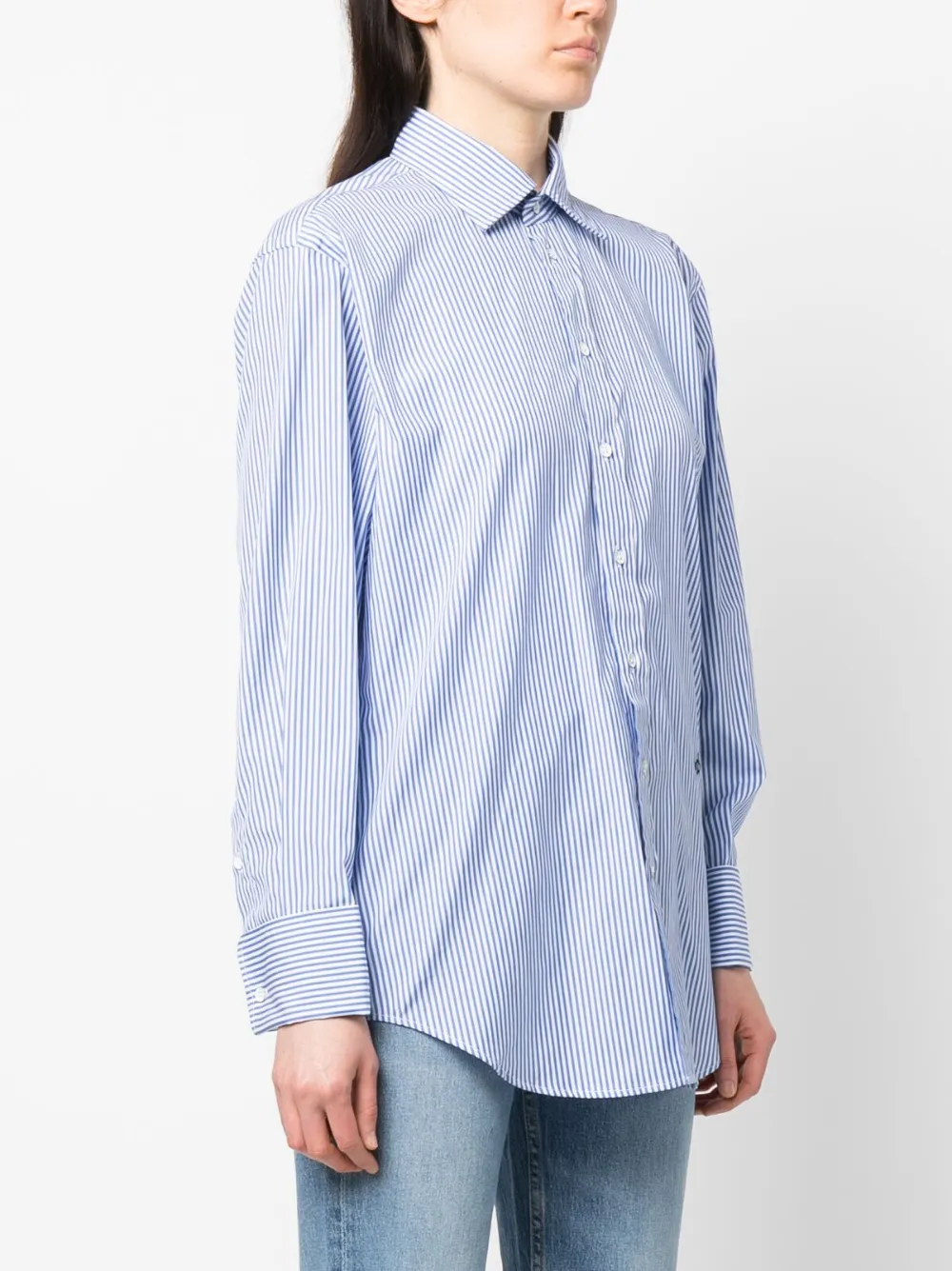 Striped Button-Up Shirt with Red Heart Embroidery main image 1