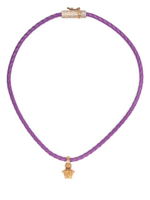 Versace Medusa pendant leather necklace