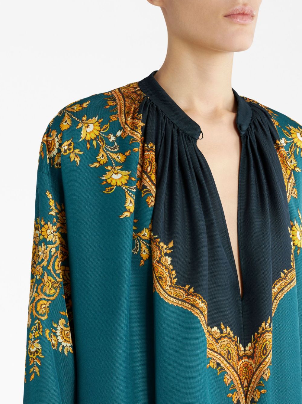 Shop Etro Baroque-print Silk Dress In Blau