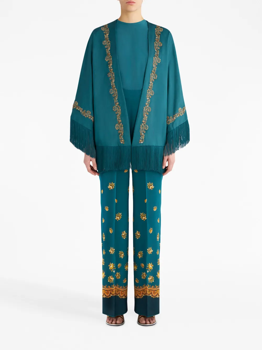ETRO Cape met geborduurde bloemen - Blauw
