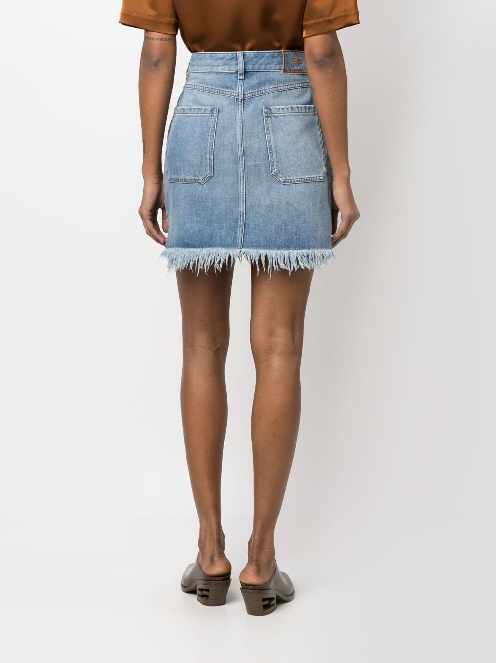 Shop Fendi High-waisted Cotton Miniskirt In Blue