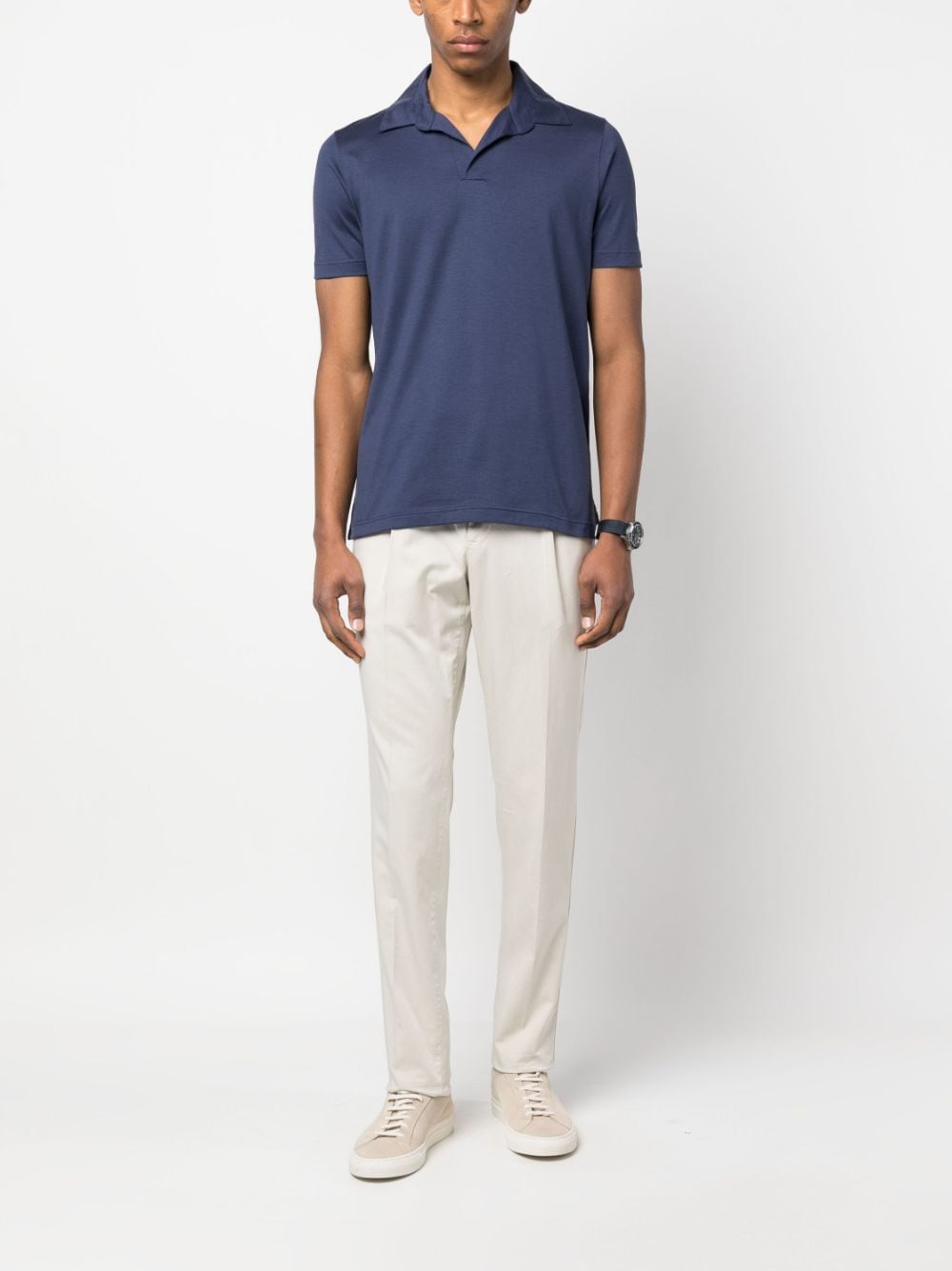 Shop Colombo Short-sleeve Silk-blend Polo Shirt In Blue