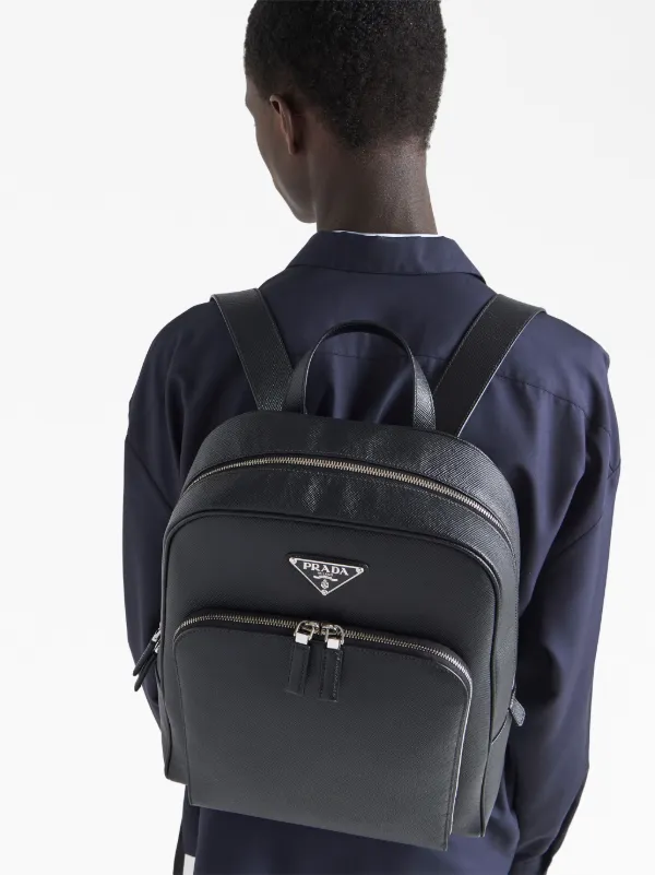 Prada Saffiano leather triangle logo Backpack Black FARFETCH