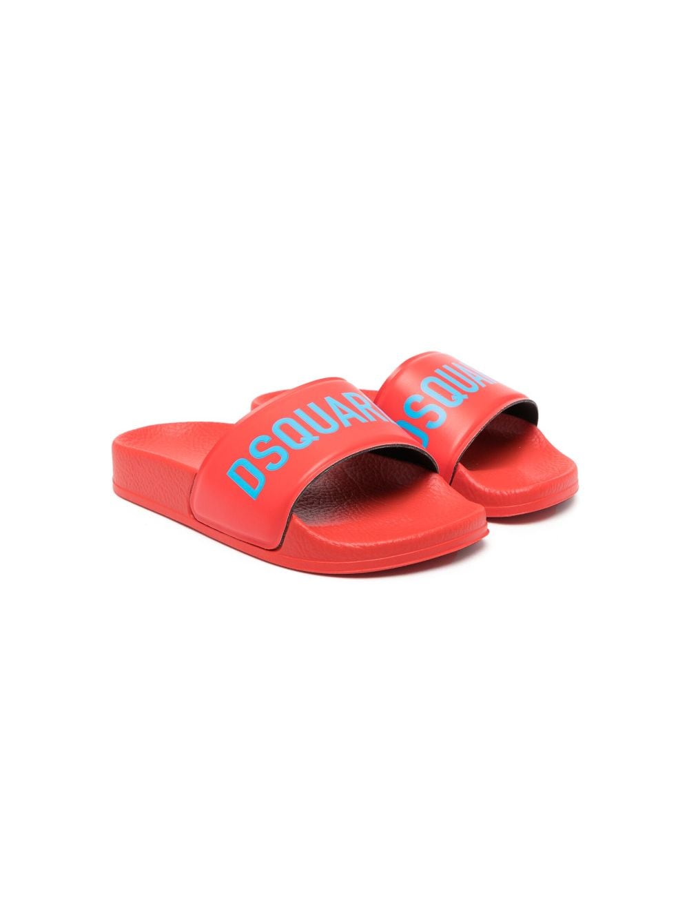 Dsquared2 Kids' Logo-print Grained-texture Slippers In Red