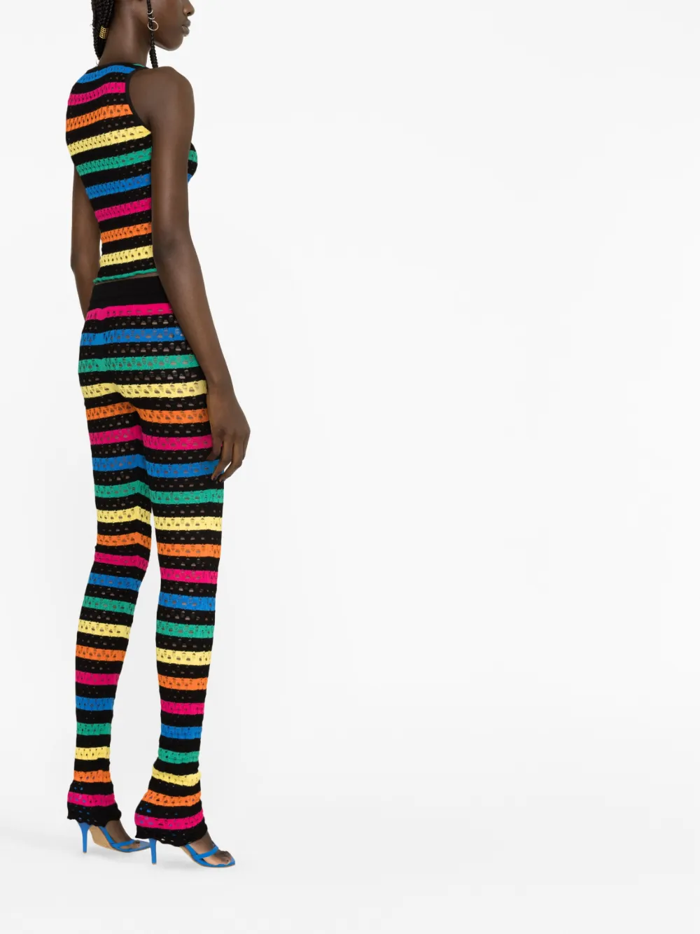 Agr Multicolor Striped Leggings In Black Multi