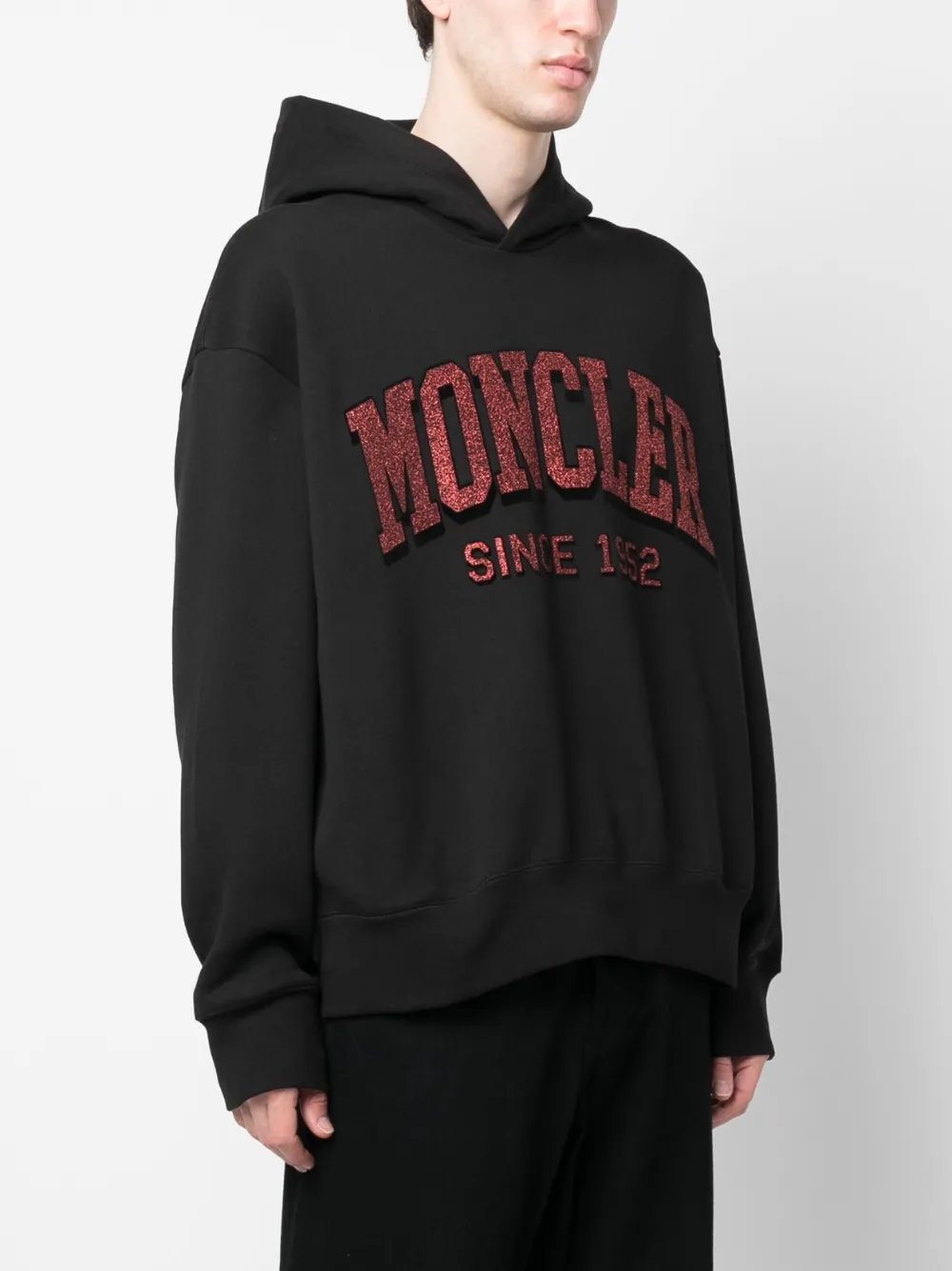 Moncler Glitter logo print Hoodie Black FARFETCH AO