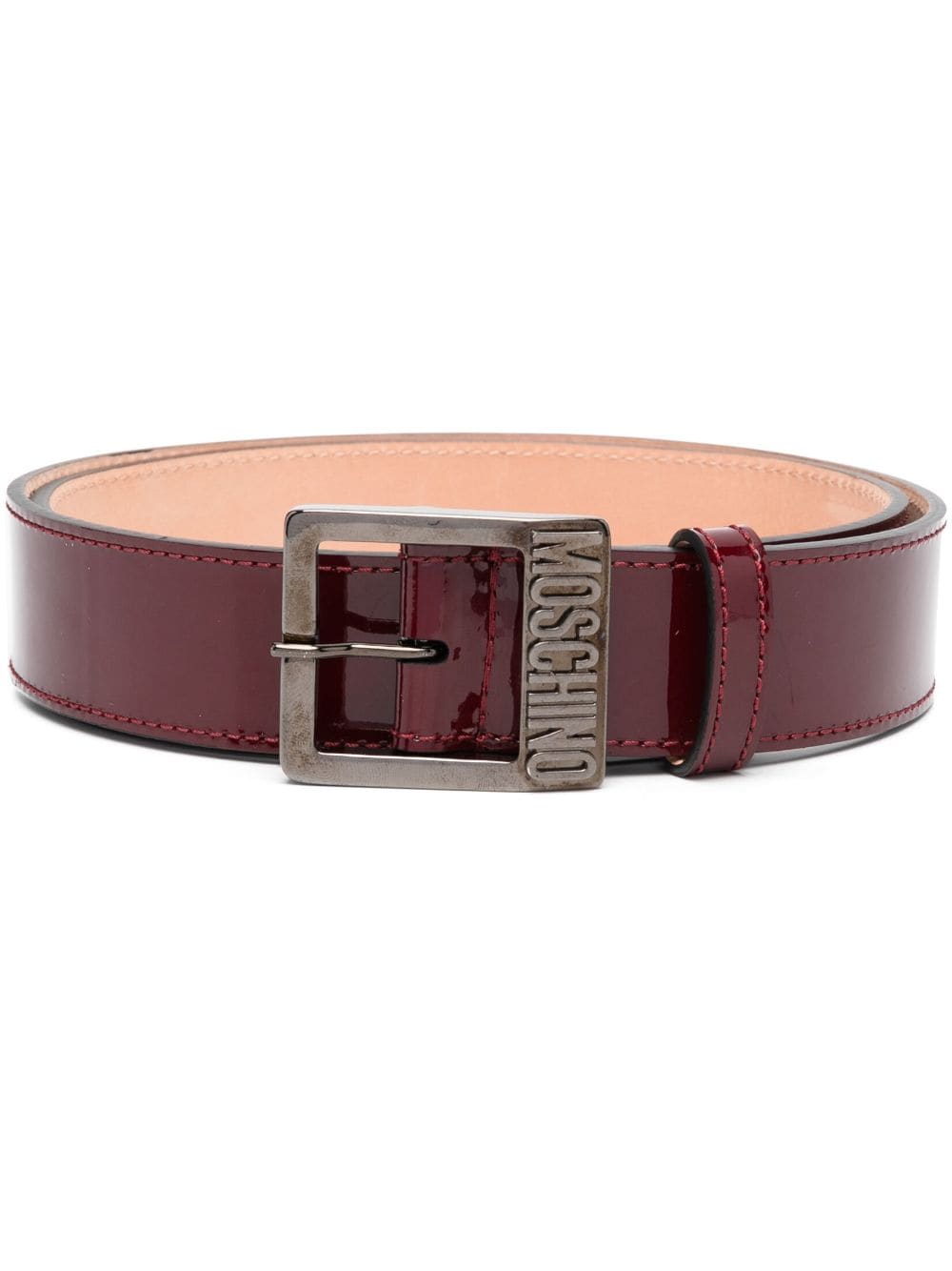 Moschino Patent Leather Belt In Brown