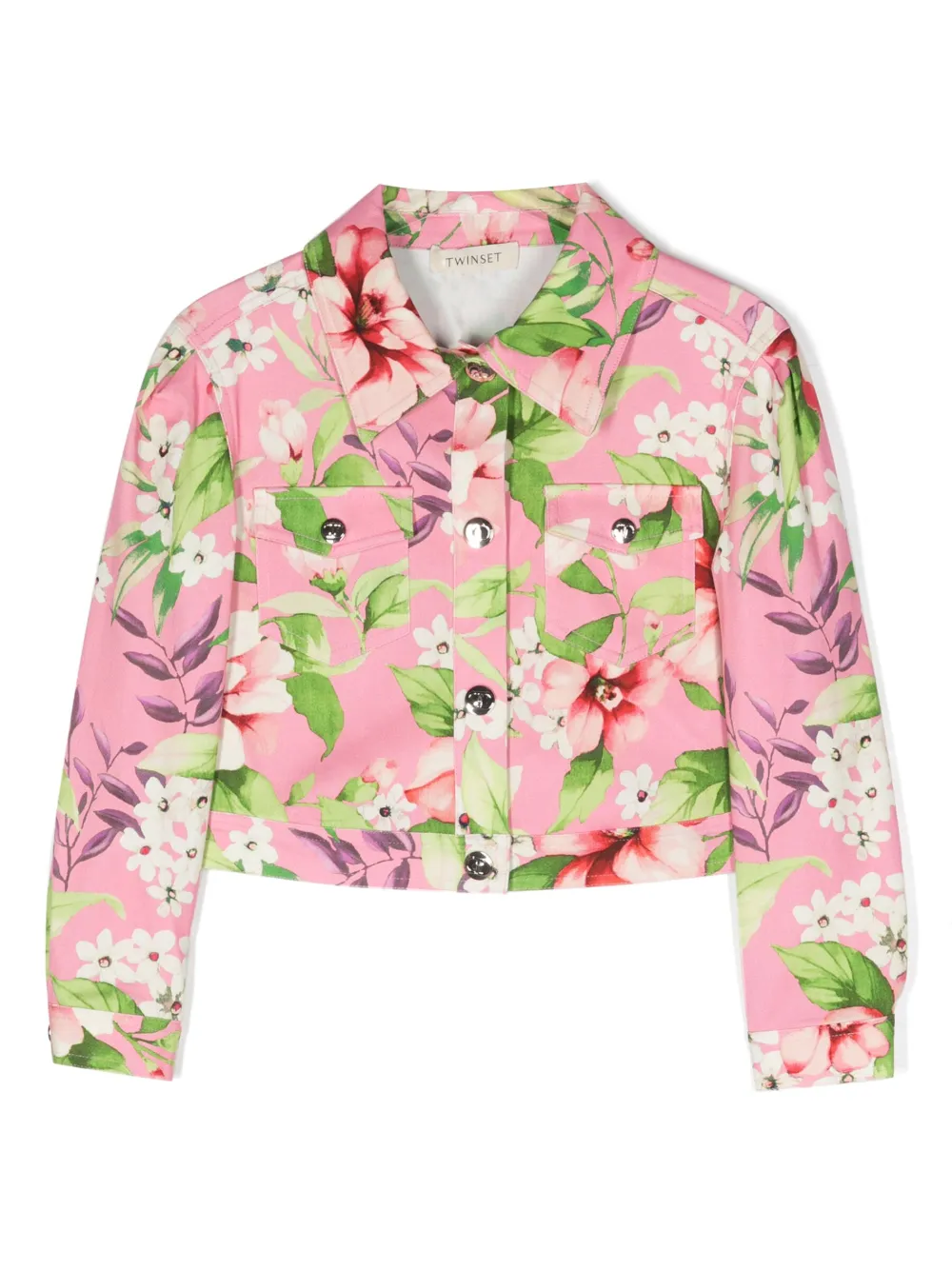 Twinset Kids' Floral-print Long-sleeve Jacket In Pink