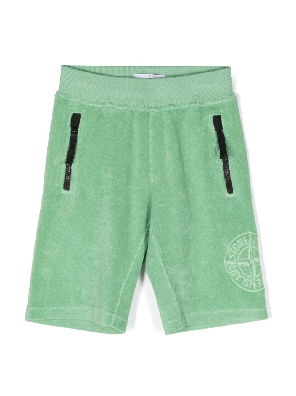 Stone Island Junior debossed-logo cotton shorts - Green