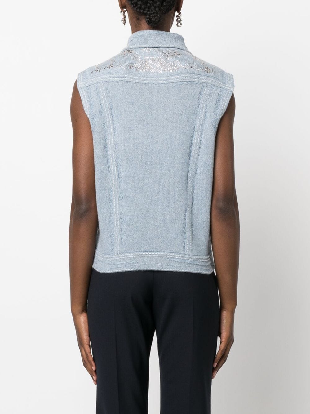 Shop Barrie Crystal-embellished Sleeveless Denim Vest In Blau