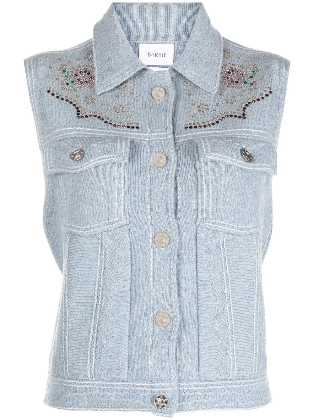 Shop Barrie Crystal-embellished Sleeveless Denim Vest In Blau