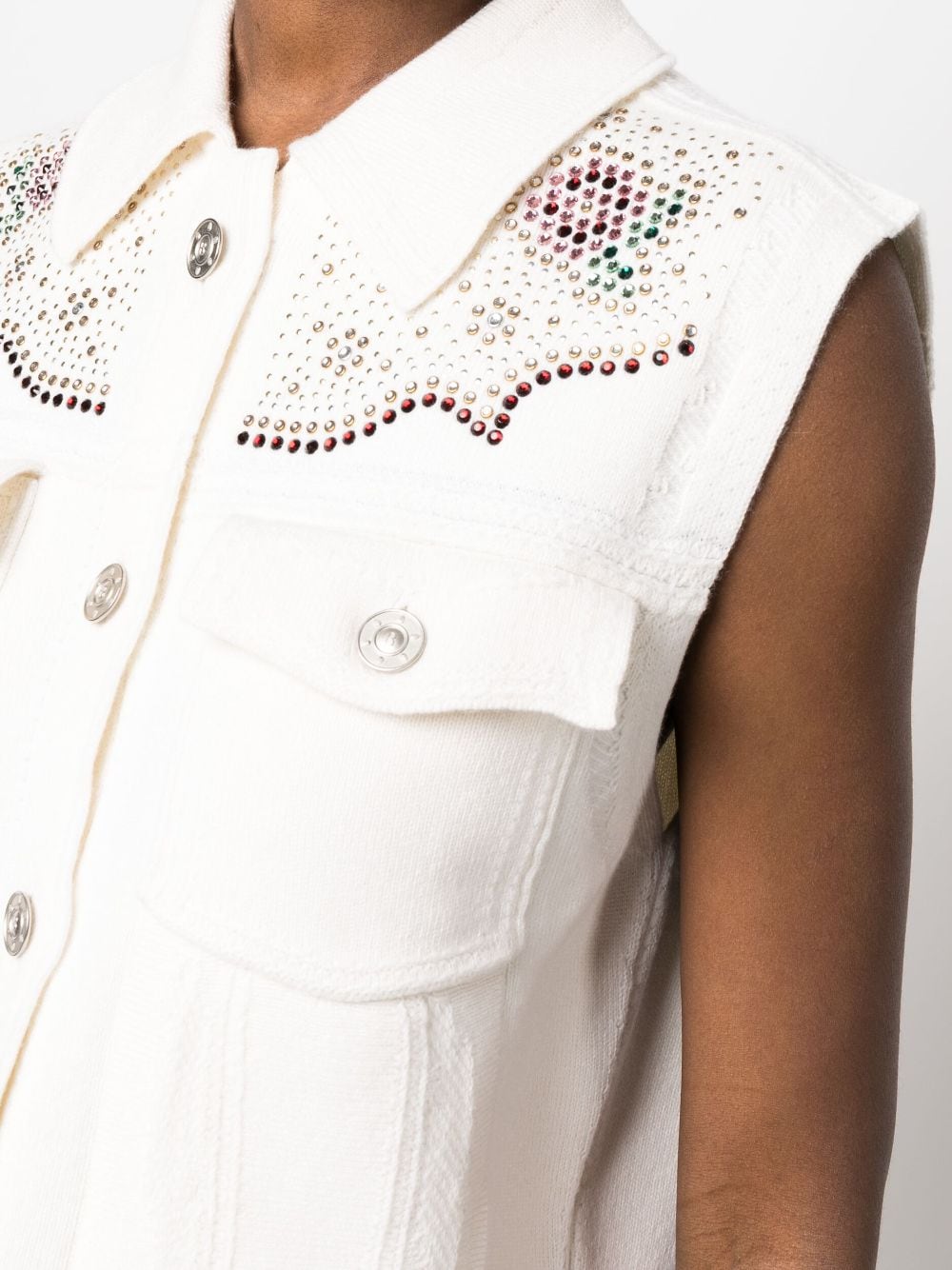 Shop Barrie Crystal-embellished Sleeveless Denim Vest In Weiss