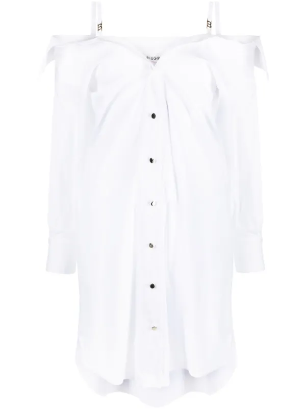 white off shoulder button dress Bardot Double Breasted Button Front Mini Dress In White | EGO US
