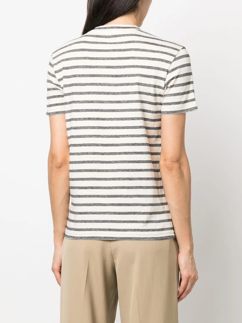 Shop Lanvin Logo-print Striped T-shirt In Nude