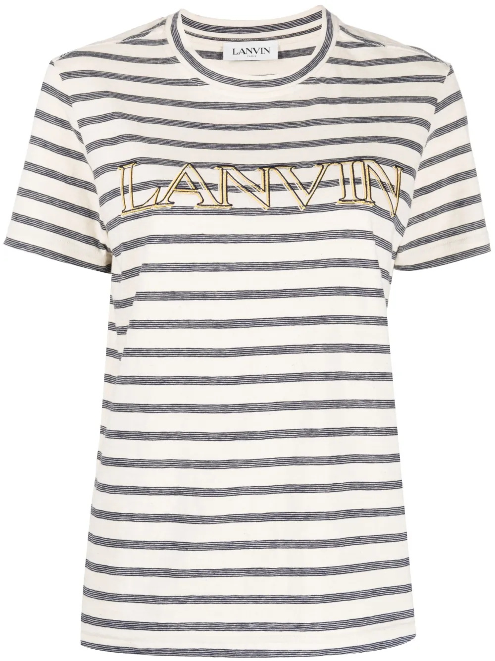 Shop Lanvin Logo-print Striped T-shirt In Nude