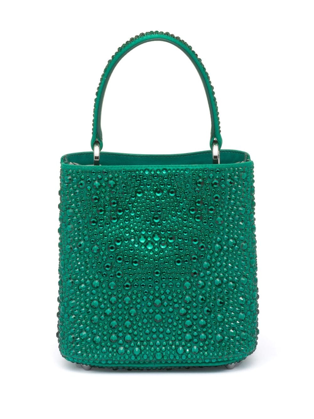 Shop Prada Small Panier Crystal-embellished Tote Bag In Green