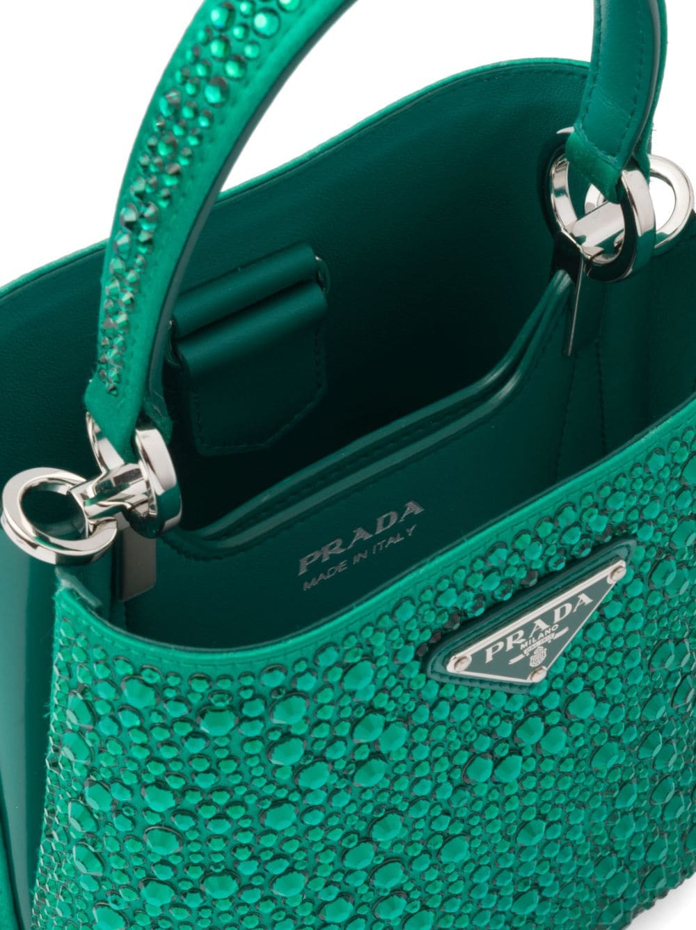 Shop Prada Small Panier Crystal-embellished Tote Bag In Green
