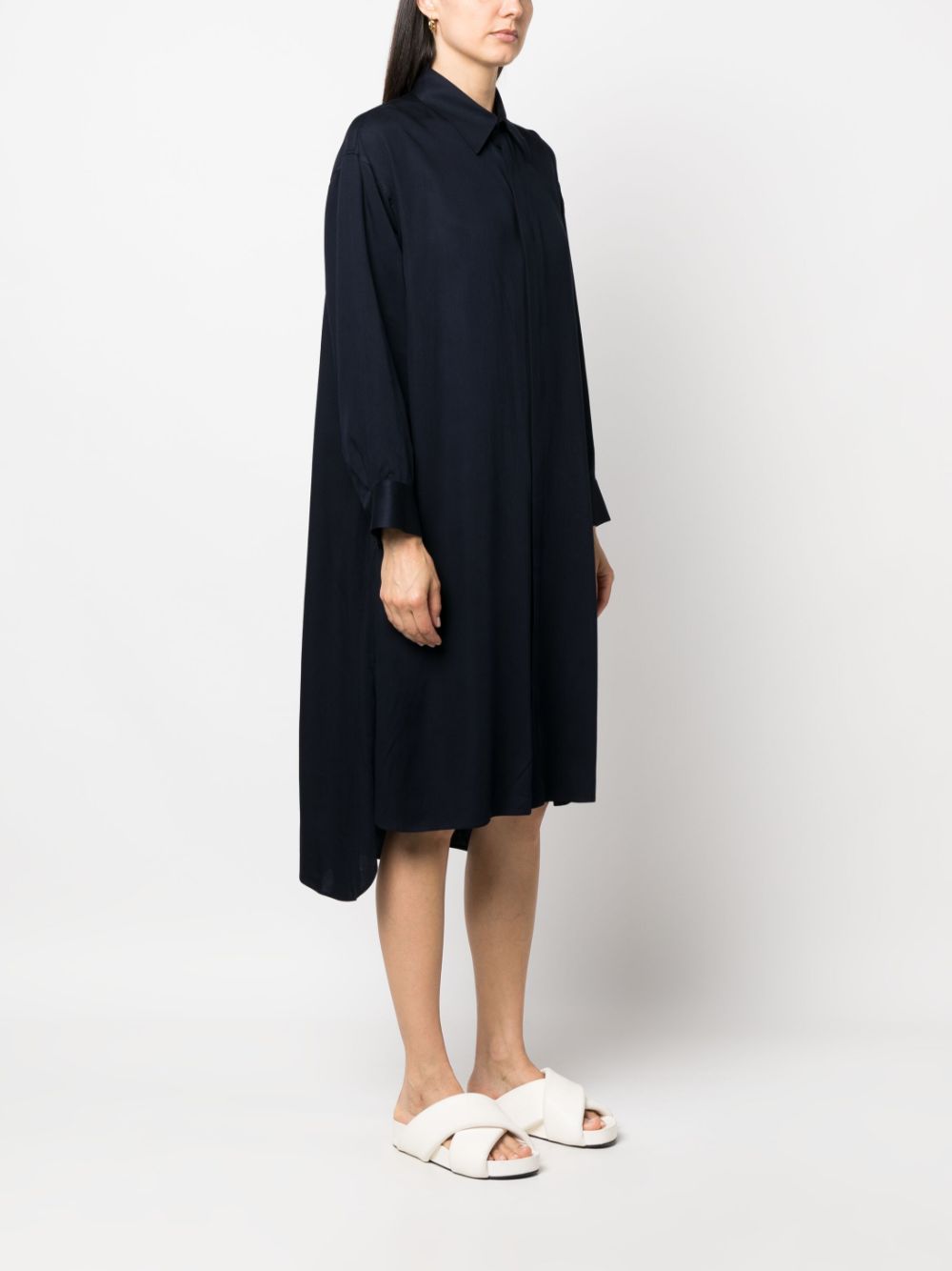 Yohji Yamamoto Long-sleeve Midi Shirt Dress In Blue | ModeSens