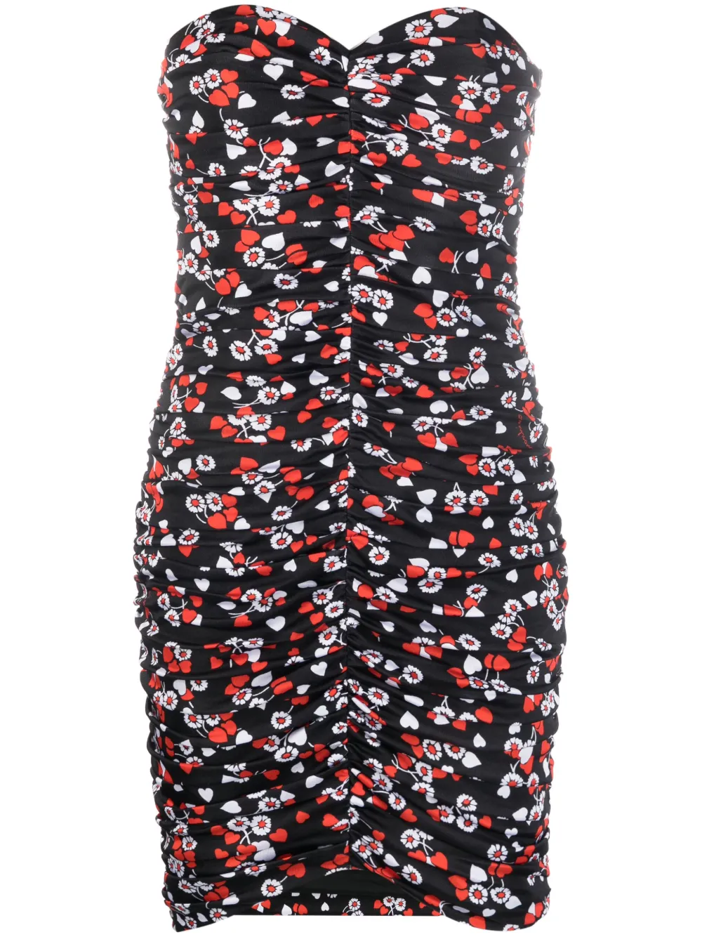 Shop Moschino Floral-print Strapless Minidress In Black