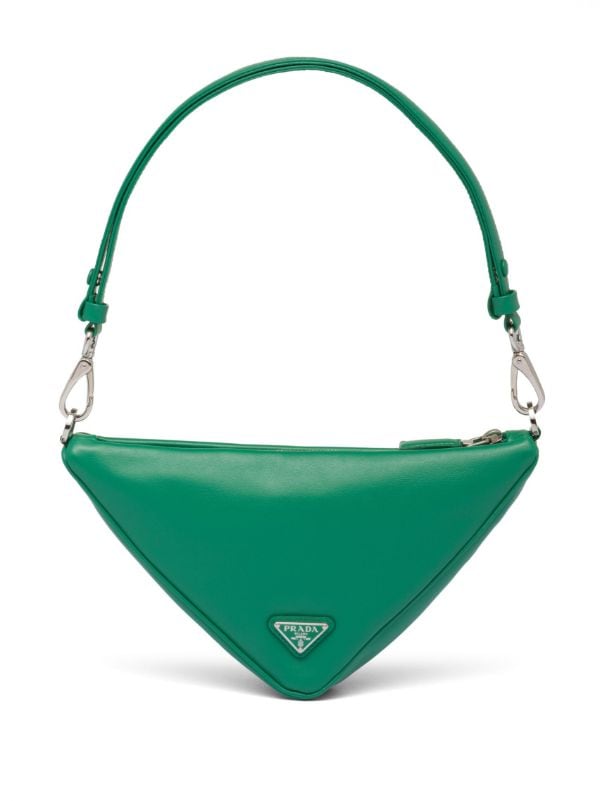 Green Triangle mini leather cross-body bag, Prada