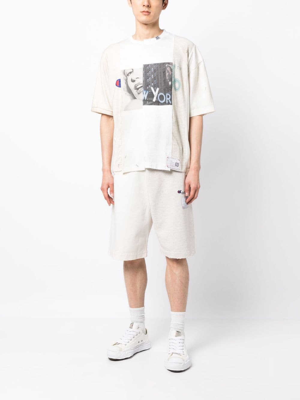 Shop Miharayasuhiro Logo-patch Cotton Shorts In Weiss