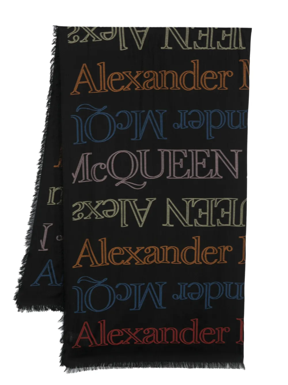 Alexander Mcqueen Logo-print Knitted Scarf In Schwarz