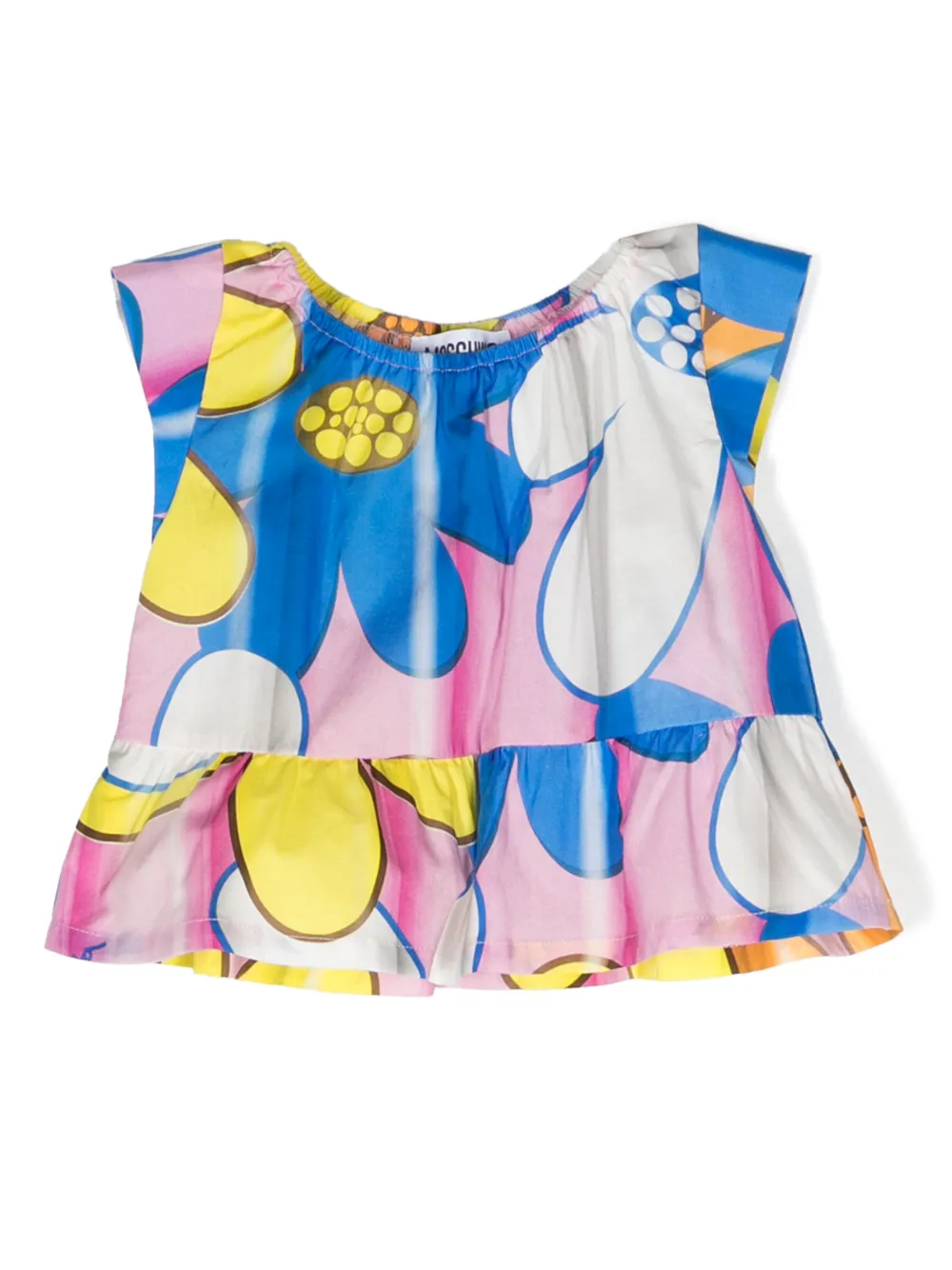 Moschino Babies' Floral-print Cap-sleeves Blouse In Pink