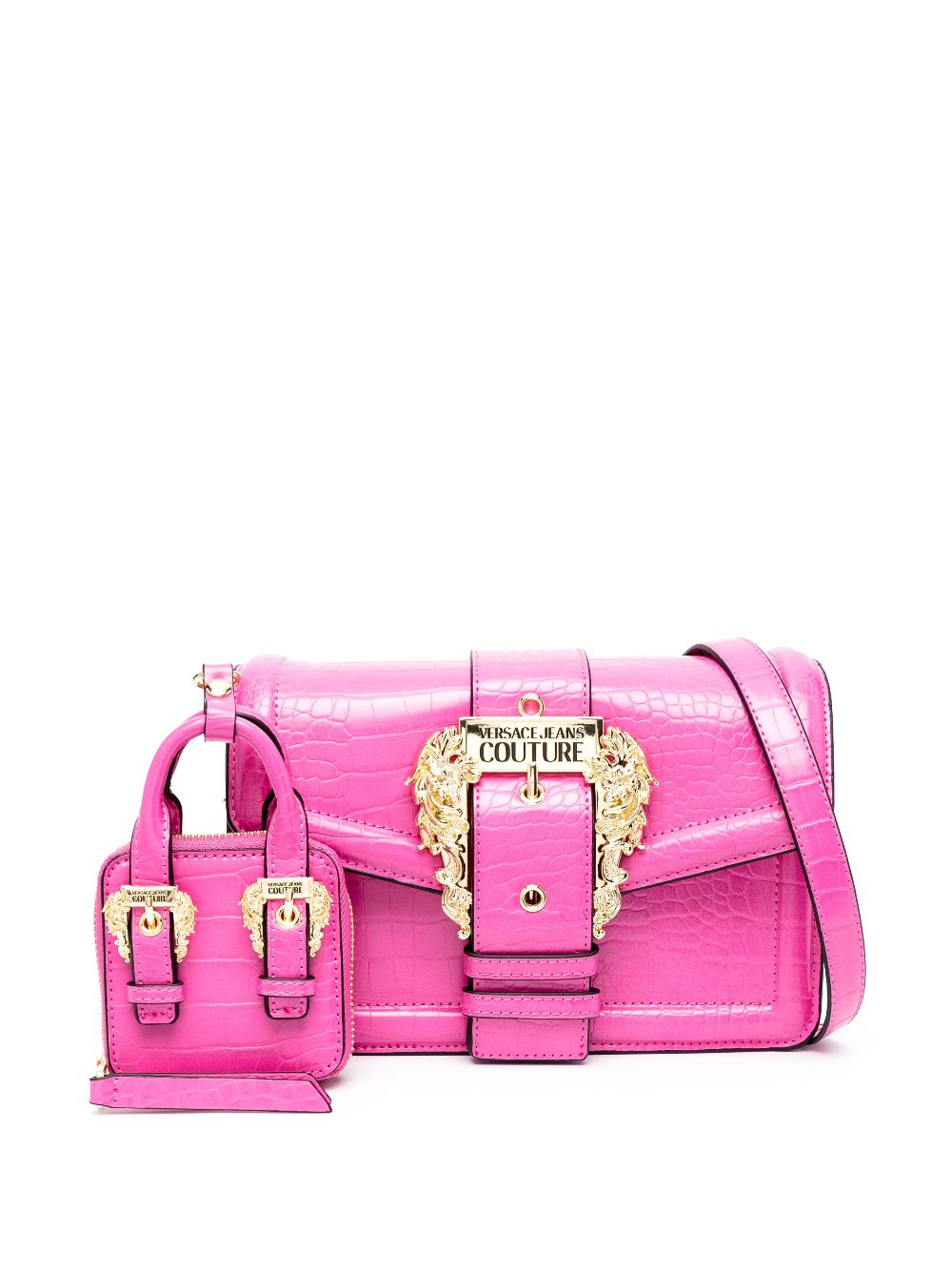 Versace Jeans Couture Embossed Crocodile-effect Crossbody Bag In Pink ...