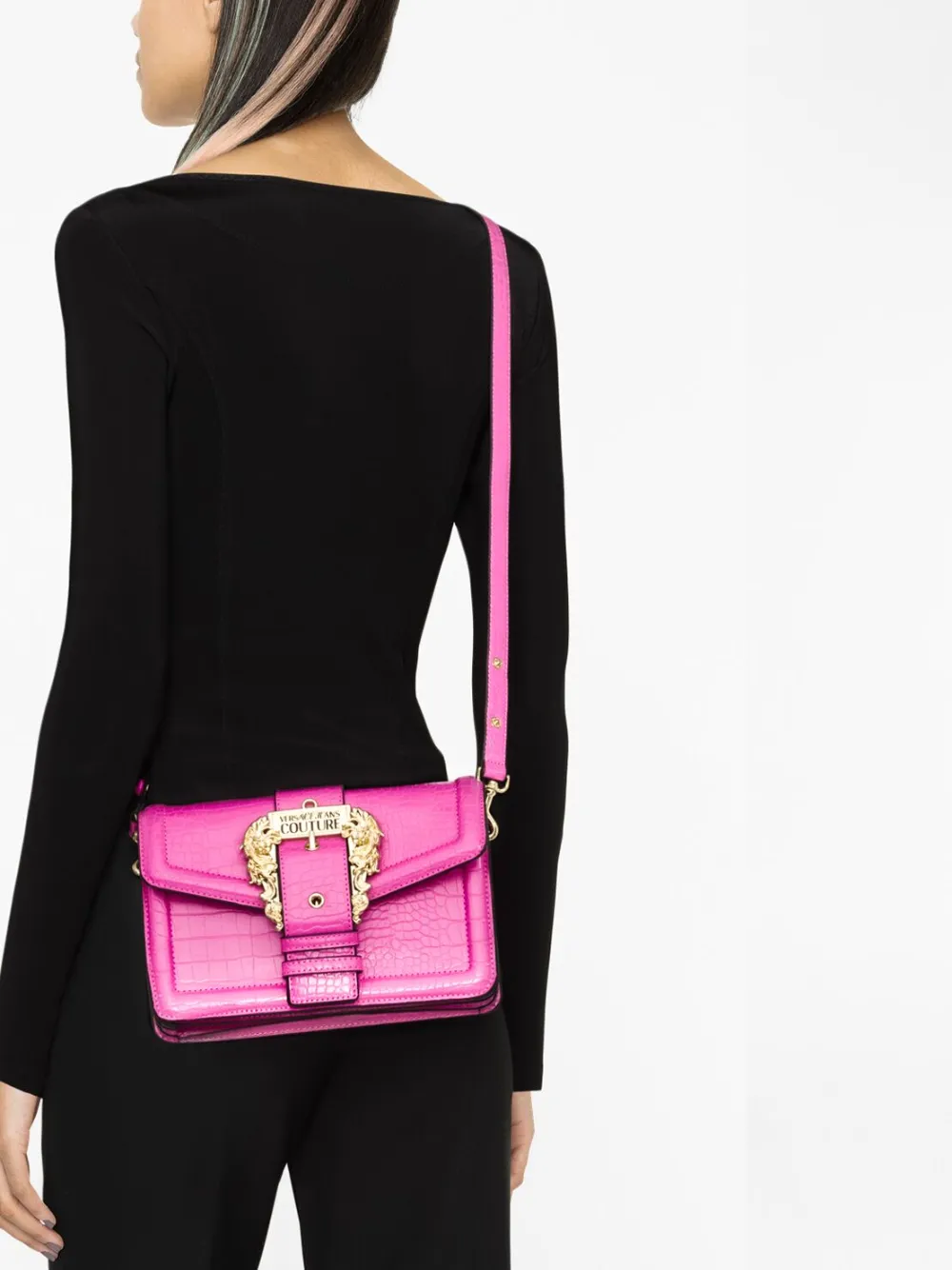 Versace Jeans Couture Embossed Crocodileeffect Crossbody Bag In Pink