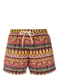 Nos Beachwear geometric-print logo-patch swim shorts - Black