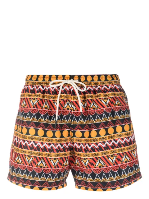 Nos Beachwear geometric-print logo-patch swim shorts