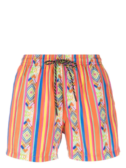 Nos Beachwear geometric-print logo-patch swim shorts